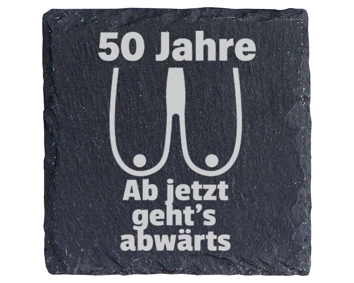 Schiefer Untersetzer 50 Jahre Brüste Ab Jetzt Geht's Abwärts - Lustige – Bild 1