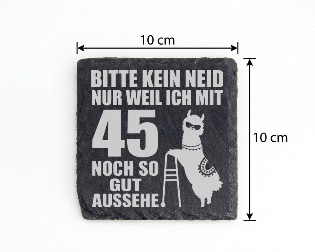 Schiefer Untersetzer 45 Geburtstag Bitte Kein Neid Lama - Lustiges Ges – Bild 4