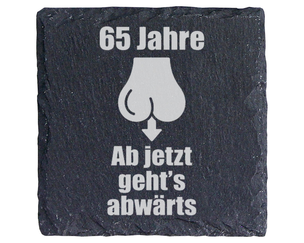 Schiefer Untersetzer 65 Jahre Ab Jetzt Geht's Abwärts Hoden - Lustiges – Bild 1