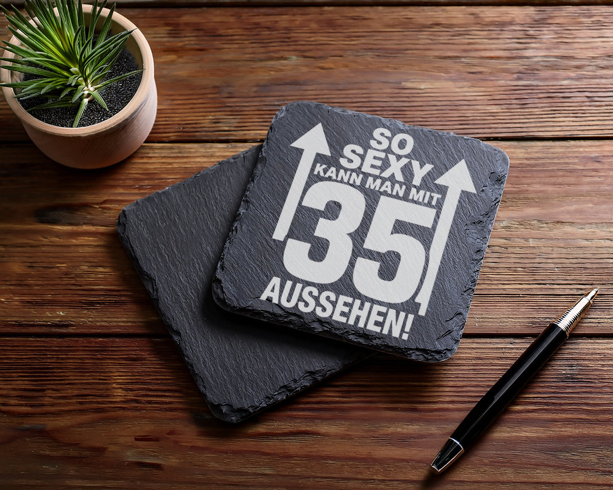 Schiefer Untersetzer So Sexy Kann Man Mit 35 Aussehen - Geschenk zum G – Bild 5