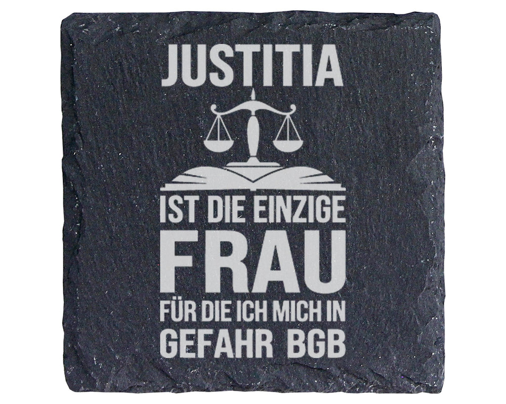 Schiefer Untersetzer Justitia Einzige Frau BGB - Geschenk für Juristen – Bild 1