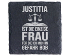 Schiefer Untersetzer Justitia Einzige Frau BGB - Geschenk für Juristen – Bild 1