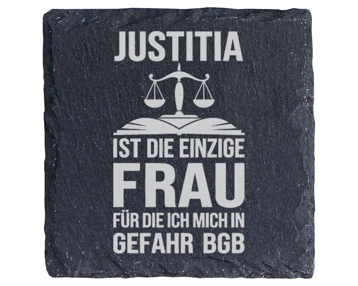 Schiefer Untersetzer Justitia Einzige Frau BGB - Geschenk für Juristen – Bild 1