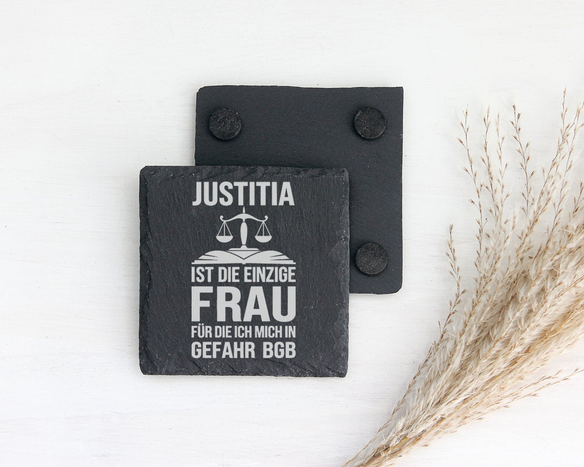 Schiefer Untersetzer Justitia Einzige Frau BGB - Geschenk für Juristen – Bild 2