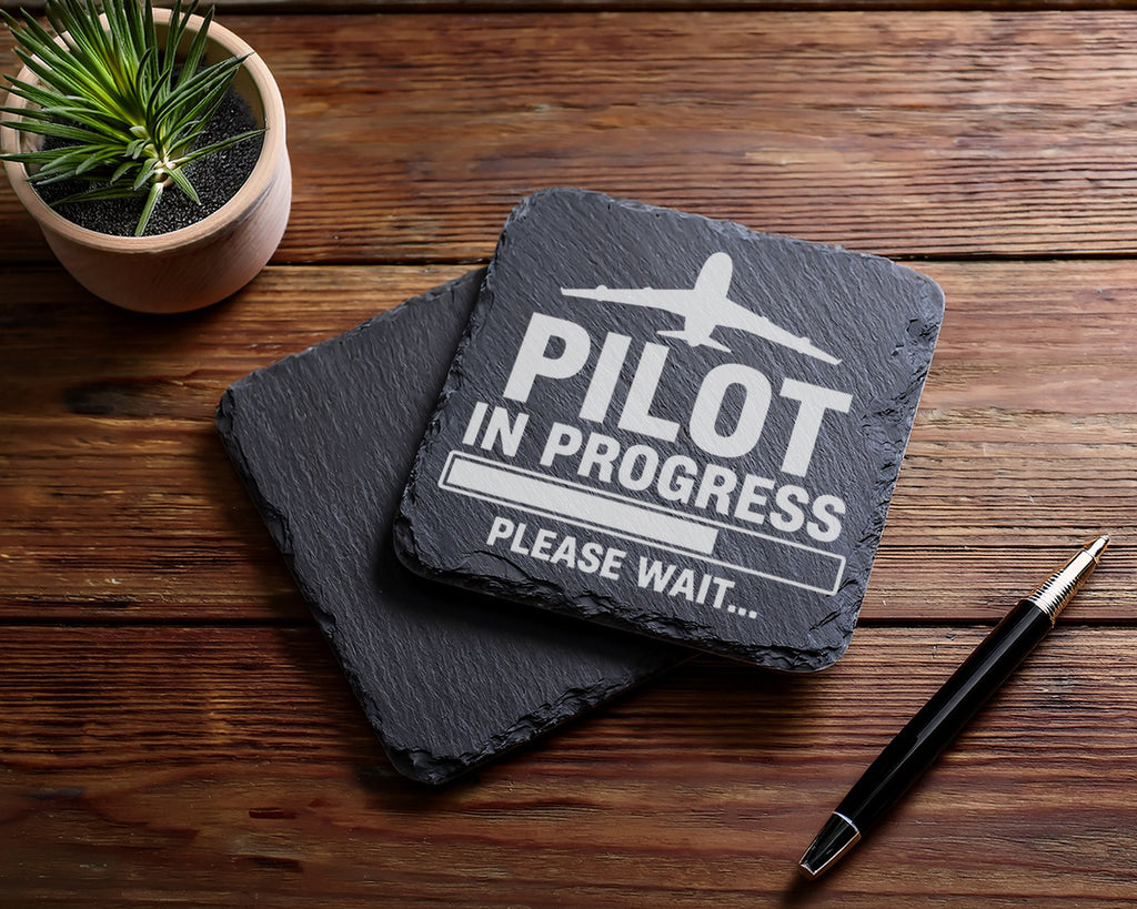 Schiefer Untersetzer Pilot In Progress Please Wait Flugzeug - Geschenk – Bild 5