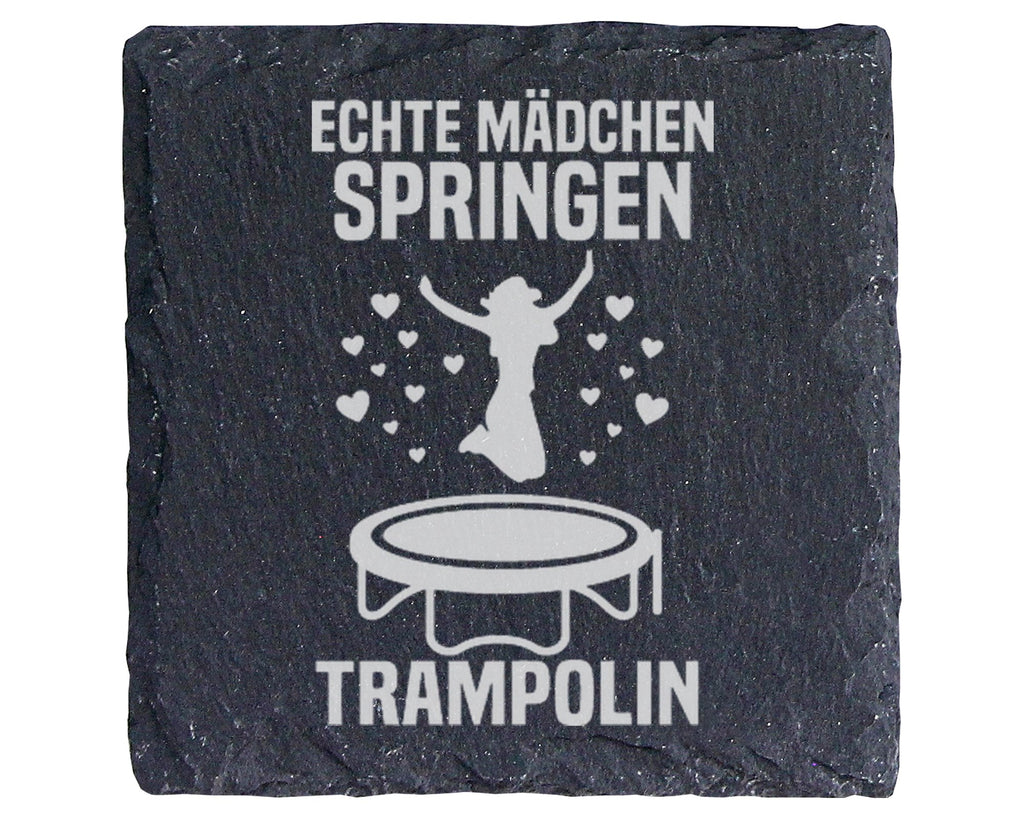 Schiefer Untersetzer Echte Mädchen Springen Trampolin - Geschenk für T – Bild 1