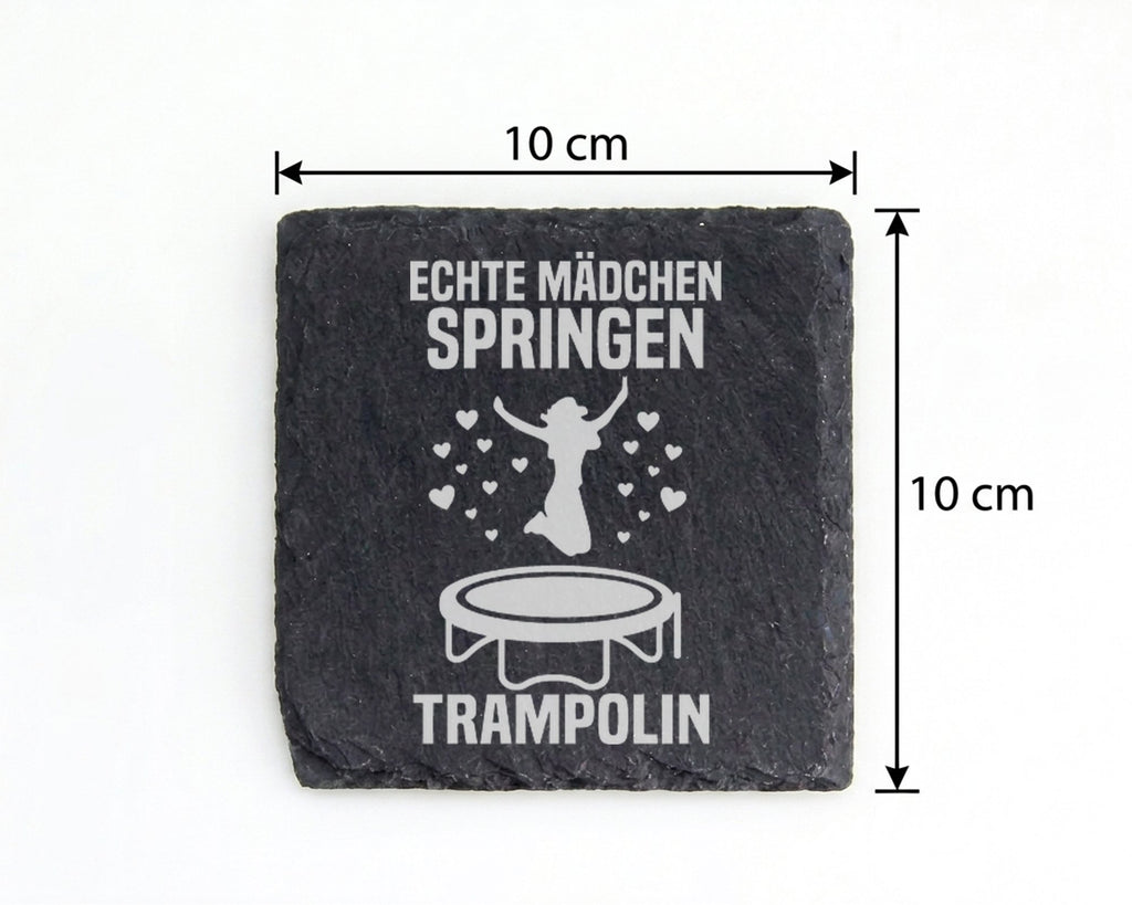 Schiefer Untersetzer Echte Mädchen Springen Trampolin - Geschenk für T – Bild 4