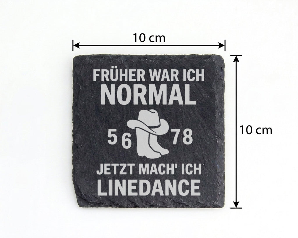 Schiefer Untersetzer Linedance Früher Normal Jetzt Spruch - Geschenk f – Bild 4