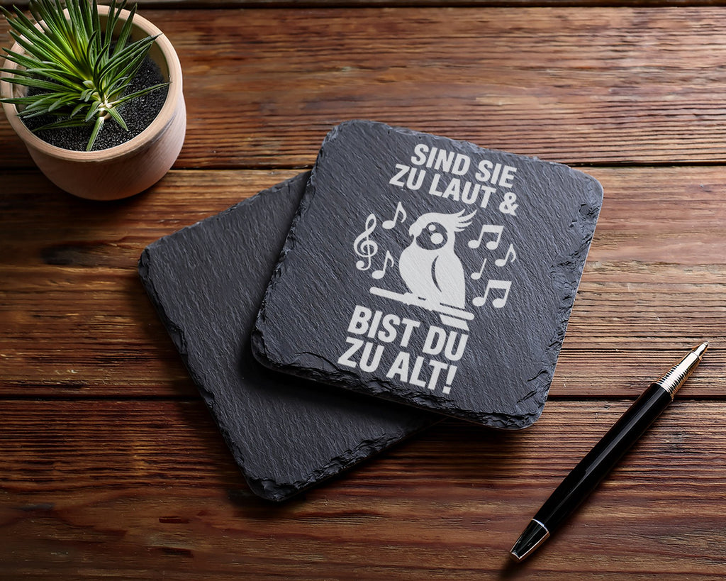 Schiefer Untersetzer Kakadu Lustiger Spruch Laut Alt - Geschenk Für Mu – Bild 5