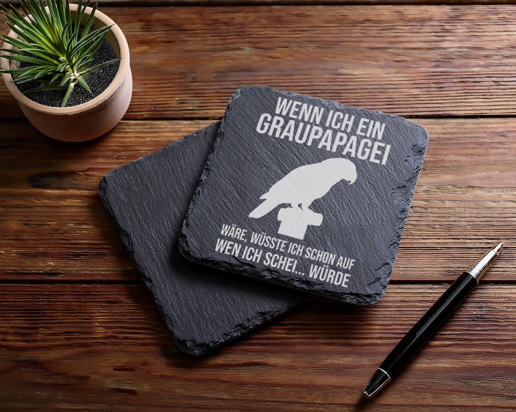 Schiefer Untersetzer Graupapagei Lustiger Spruch - Witziges Geschenk f – Bild 5