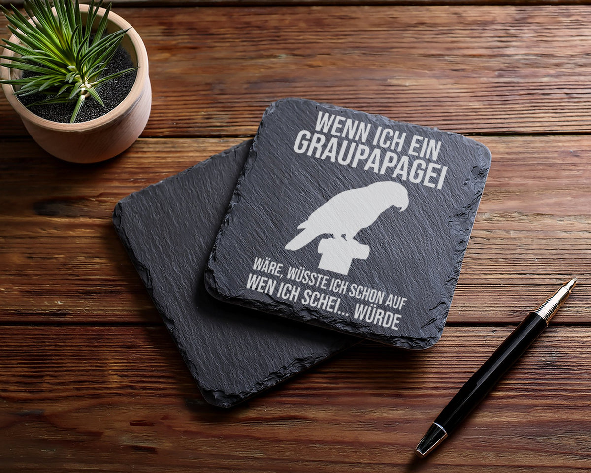Schiefer Untersetzer Graupapagei Lustiger Spruch - Witziges Geschenk f – Bild 5