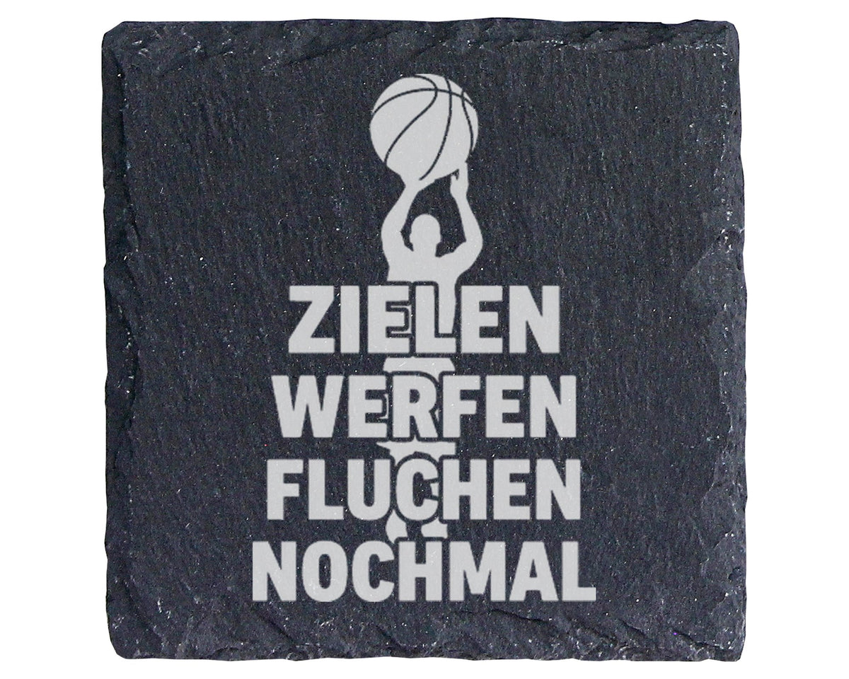 Schiefer Untersetzer Basketball Zielen Werfen Fluchen Nochmal - Gesche – Bild 1