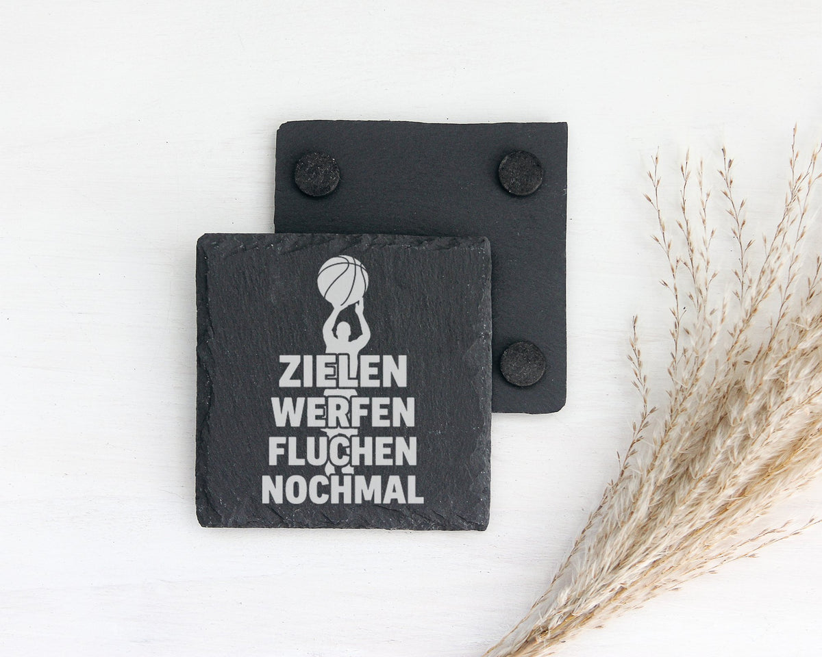 Schiefer Untersetzer Basketball Zielen Werfen Fluchen Nochmal - Gesche – Bild 2