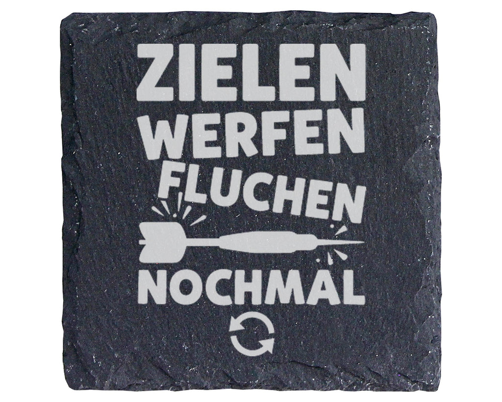 Schiefer Untersetzer Dart Zielen Werfen Fluchen Nochmal - Lustiges Ges – Bild 1