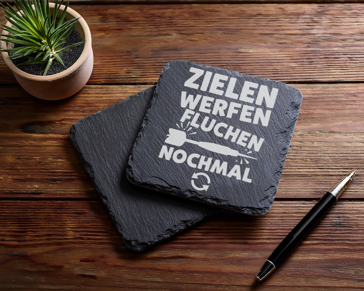 Schiefer Untersetzer Dart Zielen Werfen Fluchen Nochmal - Lustiges Ges – Bild 5
