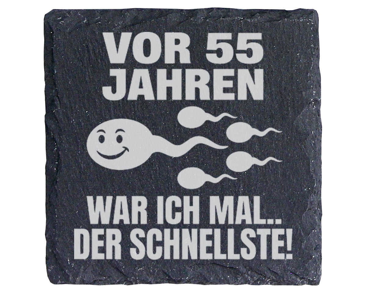 Schiefer Untersetzer Spruch 55 Jahre Schnellste - Lustiges Geschenk Fü – Bild 1