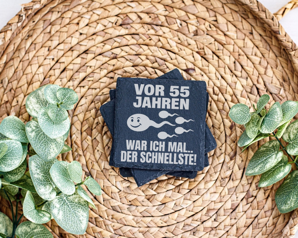 Schiefer Untersetzer Spruch 55 Jahre Schnellste - Lustiges Geschenk Fü – Bild 3