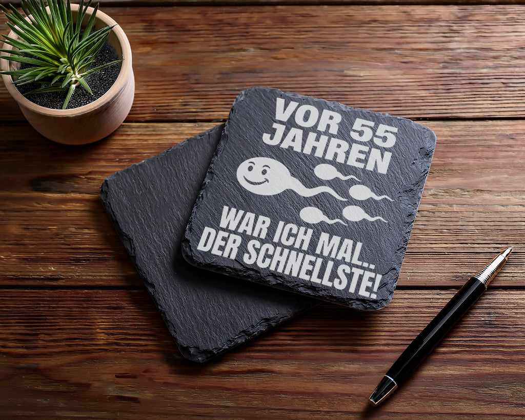 Schiefer Untersetzer Spruch 55 Jahre Schnellste - Lustiges Geschenk Fü – Bild 5