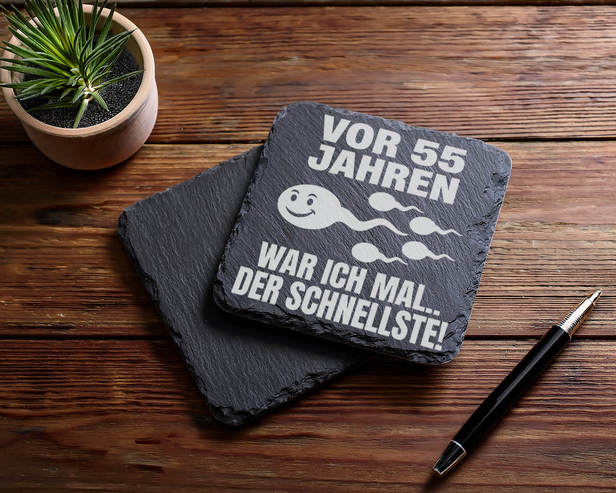 Schiefer Untersetzer Spruch 55 Jahre Schnellste - Lustiges Geschenk Fü – Bild 5
