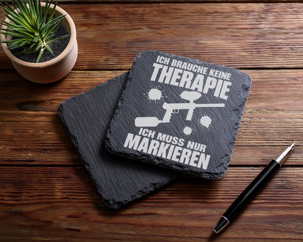Schiefer Untersetzer Paintball Markierer Keine Therapie Nur Markieren  – Bild 5