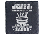 Schiefer Untersetzer Sauna Spruch Therapeutische Kraft - Geschenk Für  – Bild 1