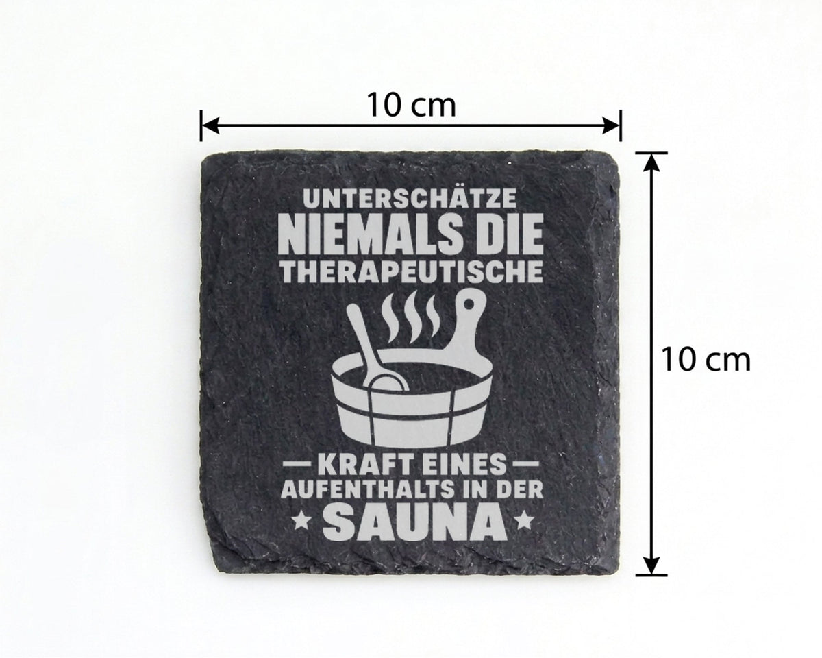 Schiefer Untersetzer Sauna Spruch Therapeutische Kraft - Geschenk Für  – Bild 4