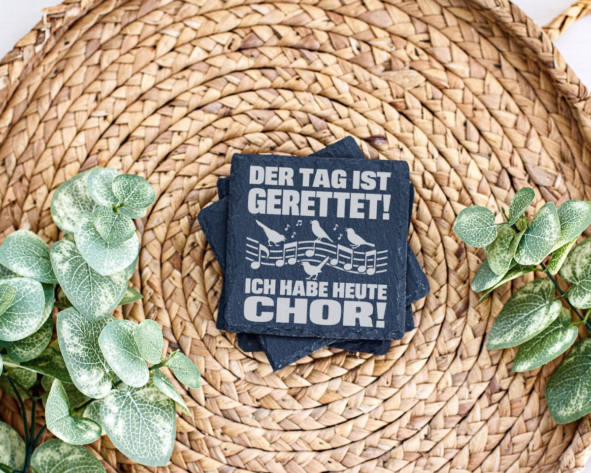 Schiefer Untersetzer Vögel Der Tag Ist Gerettet Chor Spruch - Geschenk – Bild 3