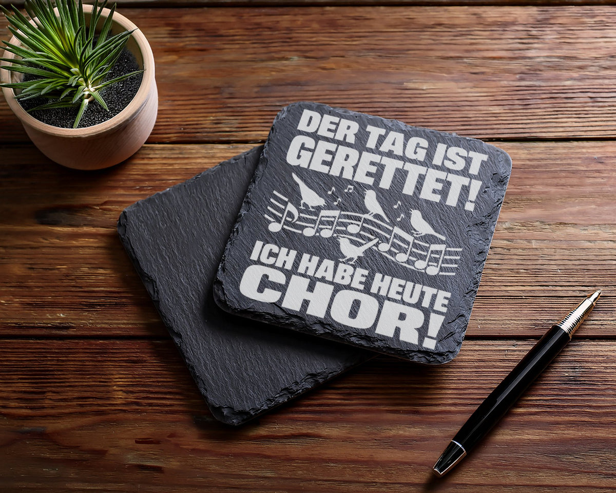 Schiefer Untersetzer Vögel Der Tag Ist Gerettet Chor Spruch - Geschenk – Bild 5