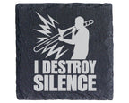 Schiefer Untersetzer Posaune I Destroy Silence - Lustiges Geschenk für – Bild 1