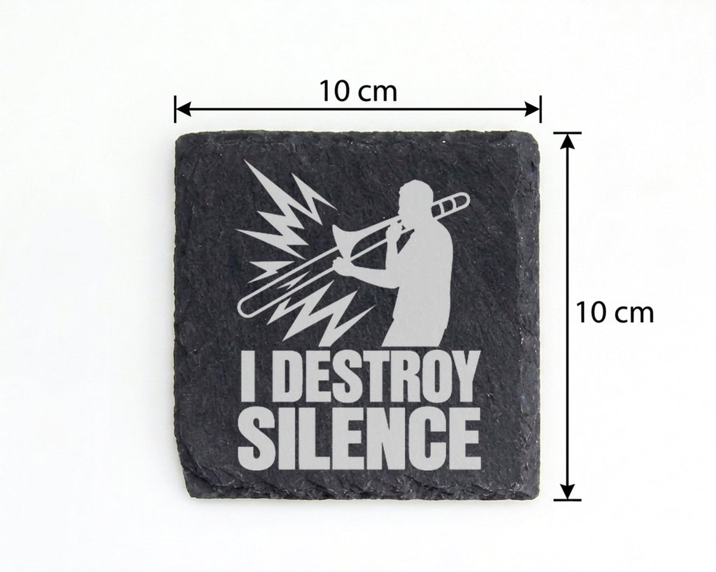 Schiefer Untersetzer Posaune I Destroy Silence - Lustiges Geschenk für – Bild 4