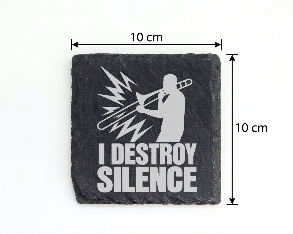 Schiefer Untersetzer Posaune I Destroy Silence - Lustiges Geschenk für – Bild 4