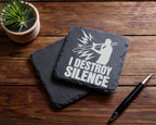 Schiefer Untersetzer Posaune I Destroy Silence - Lustiges Geschenk für – Bild 5