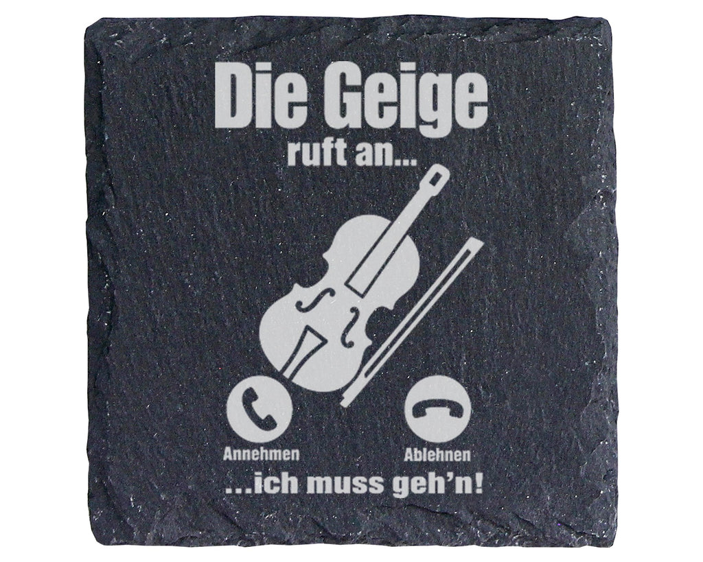 Schiefer Untersetzer Geige Ruft An Ich Muss Gehen - Lustiges Geschenk  – Bild 1