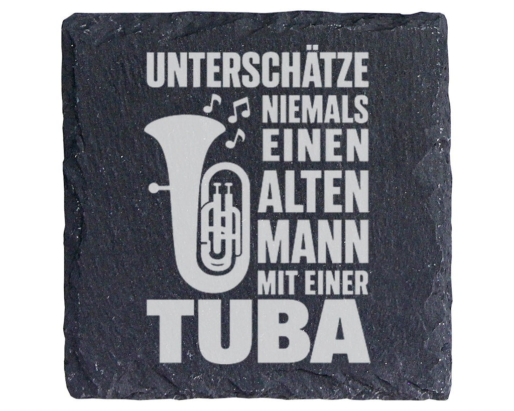 Schiefer Untersetzer Tuba Spruch Unterschätze Niemals Alten Mann - Ges – Bild 1