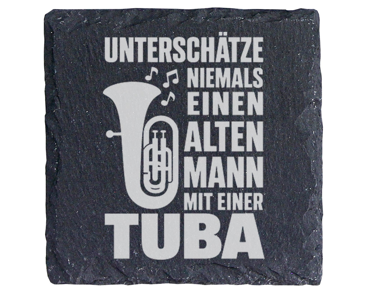 Schiefer Untersetzer Tuba Spruch Unterschätze Niemals Alten Mann - Ges – Bild 1