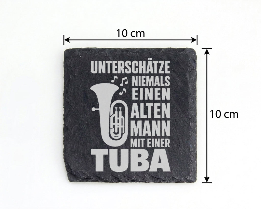 Schiefer Untersetzer Tuba Spruch Unterschätze Niemals Alten Mann - Ges – Bild 4