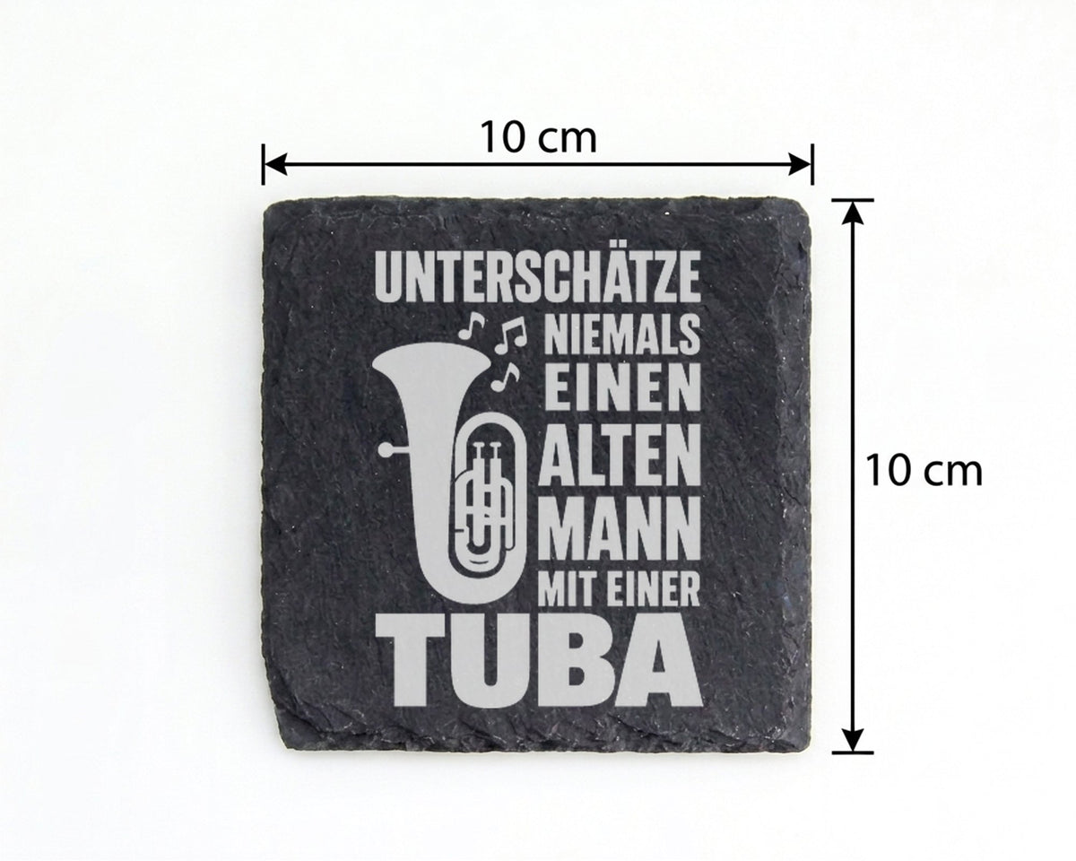 Schiefer Untersetzer Tuba Spruch Unterschätze Niemals Alten Mann - Ges – Bild 4