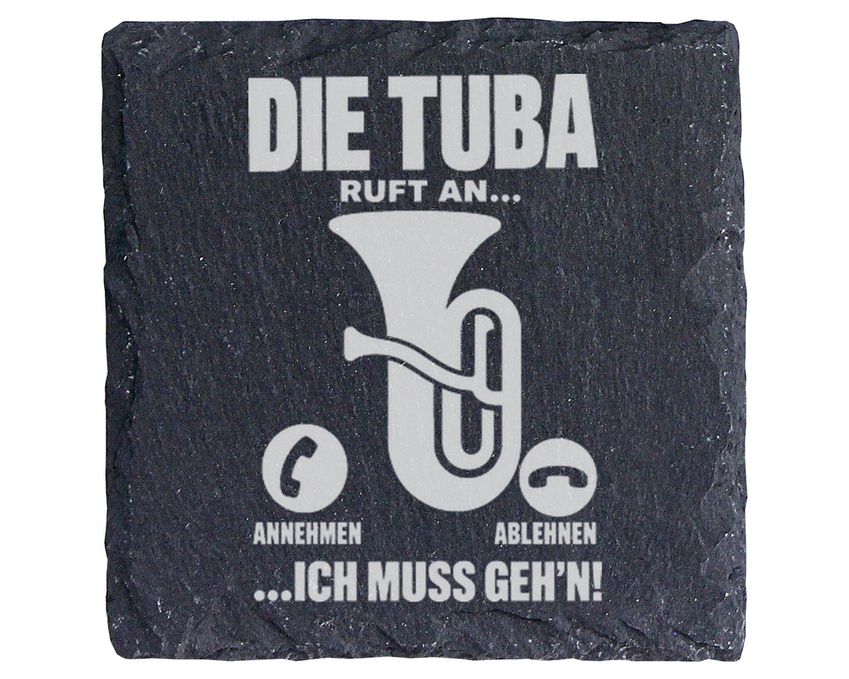Schiefer Untersetzer Tuba Ruft An Muss Gehen - Lustiges Geschenk Für M – Bild 1