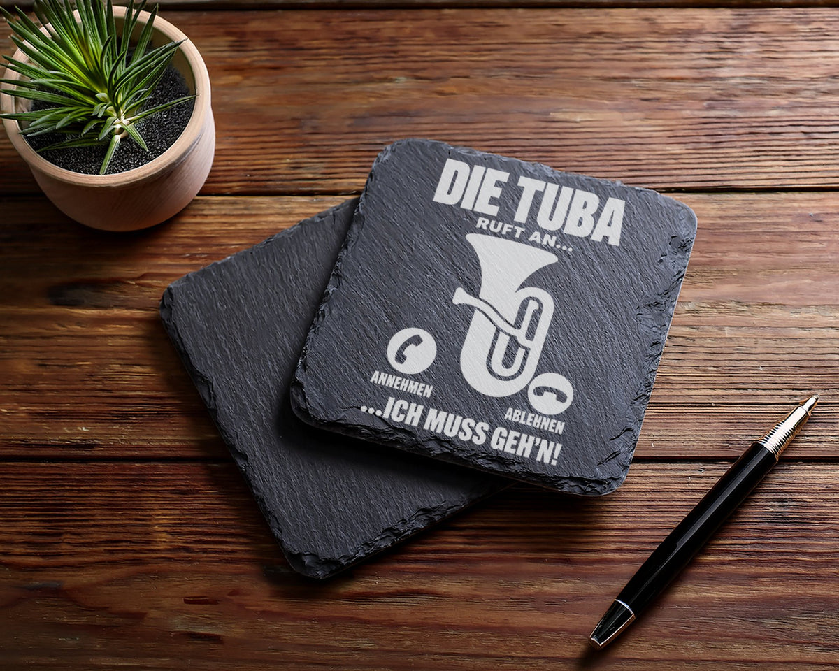 Schiefer Untersetzer Tuba Ruft An Muss Gehen - Lustiges Geschenk Für M – Bild 5
