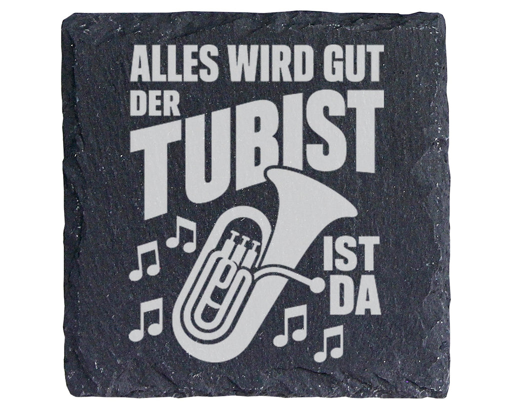 Schiefer Untersetzer Tuba Spruch Alles Wird Gut - Geschenk Für Tubist  – Bild 1