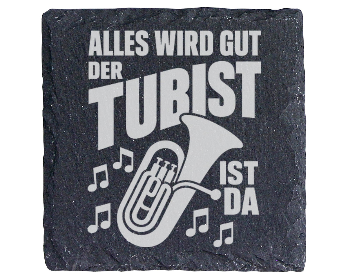 Schiefer Untersetzer Tuba Spruch Alles Wird Gut - Geschenk Für Tubist  – Bild 1