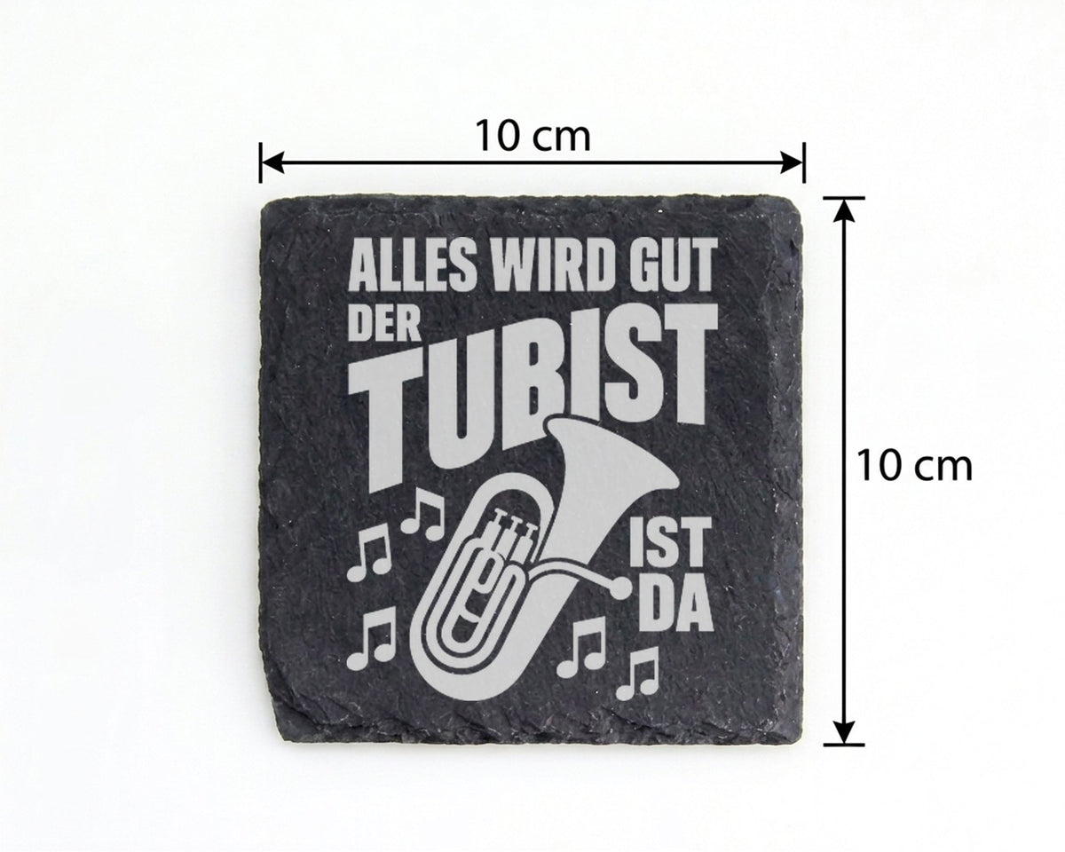 Schiefer Untersetzer Tuba Spruch Alles Wird Gut - Geschenk Für Tubist  – Bild 4