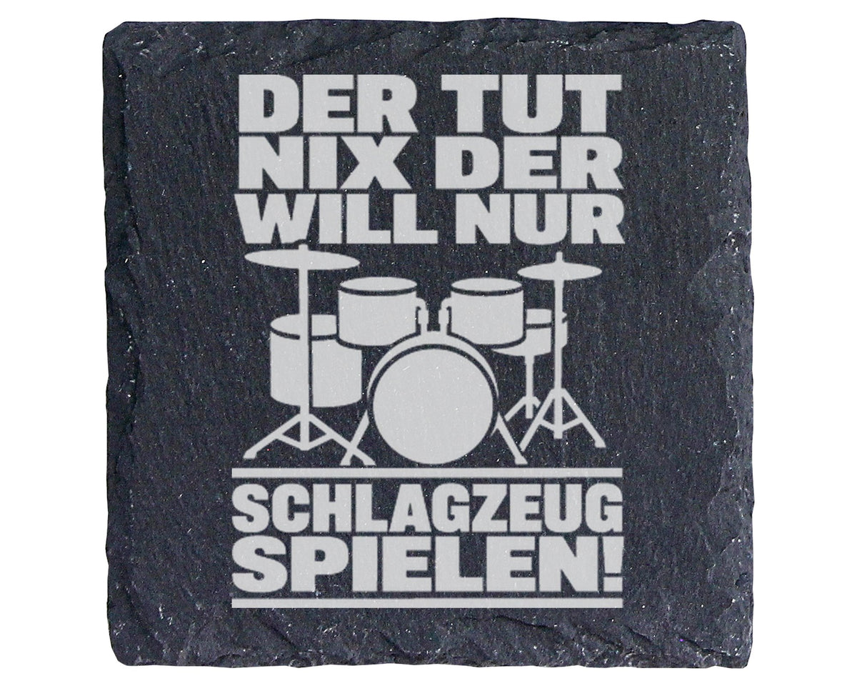 Schiefer Untersetzer Schlagzeug Tut Nix Will Nur Spielen - Geschenk Fü – Bild 1