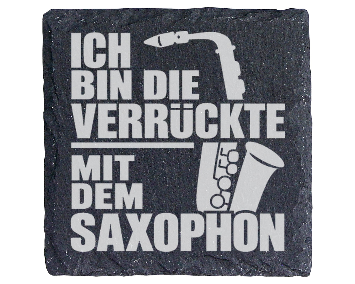 Schiefer Untersetzer Saxophon Ich Bin Die Verrückte - Geschenk für Mus – Bild 1
