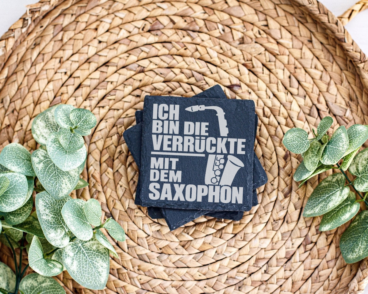 Schiefer Untersetzer Saxophon Ich Bin Die Verrückte - Geschenk für Mus – Bild 3