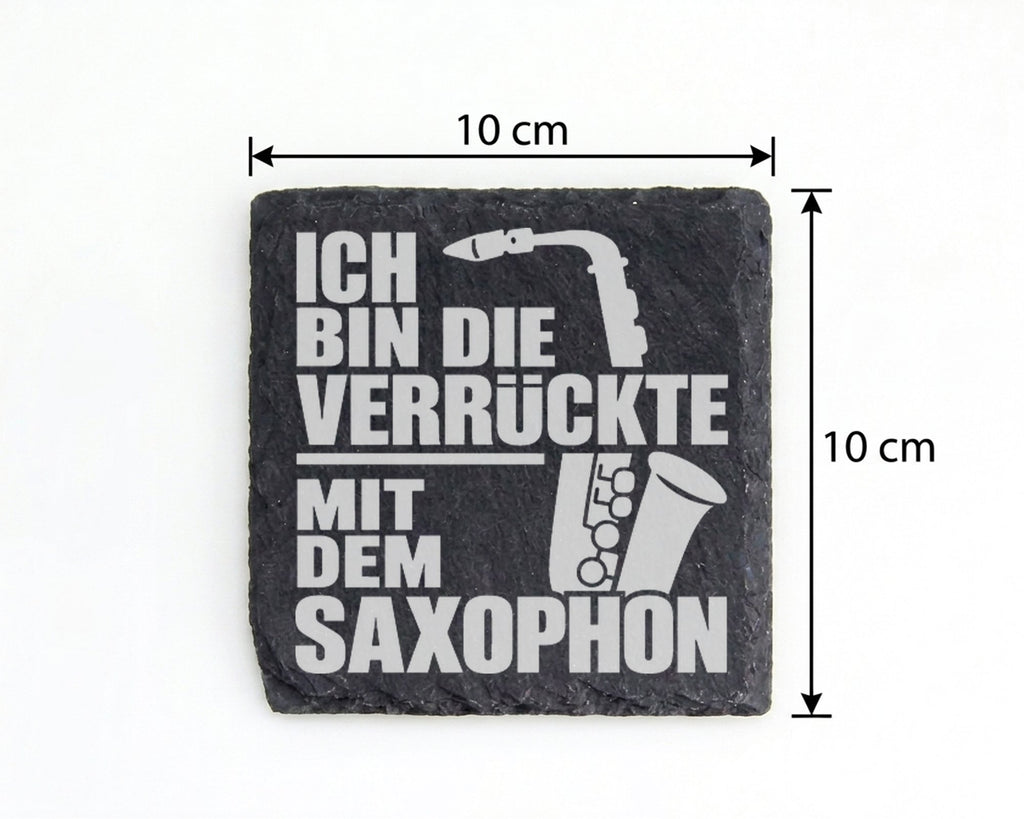 Schiefer Untersetzer Saxophon Ich Bin Die Verrückte - Geschenk für Mus – Bild 4