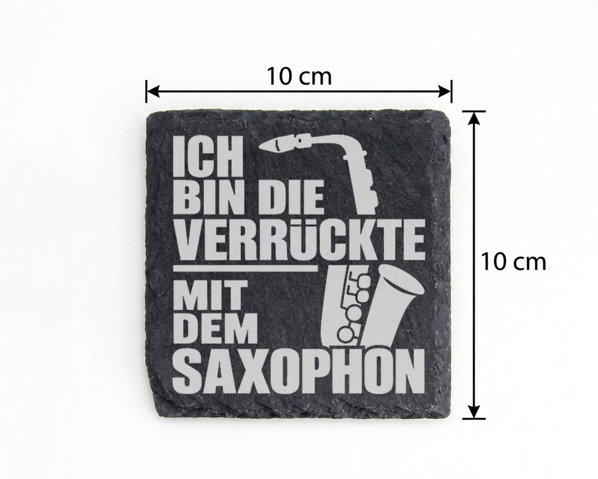 Schiefer Untersetzer Saxophon Ich Bin Die Verrückte - Geschenk für Mus – Bild 4