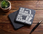 Schiefer Untersetzer Saxophon Ich Bin Die Verrückte - Geschenk für Mus – Bild 5