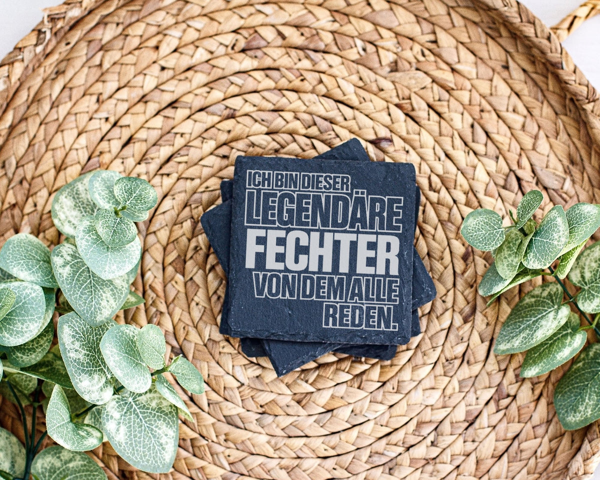 Schiefer Untersetzer Legendärer Fechter Spruch - Geschenk für Sportler – Bild 3