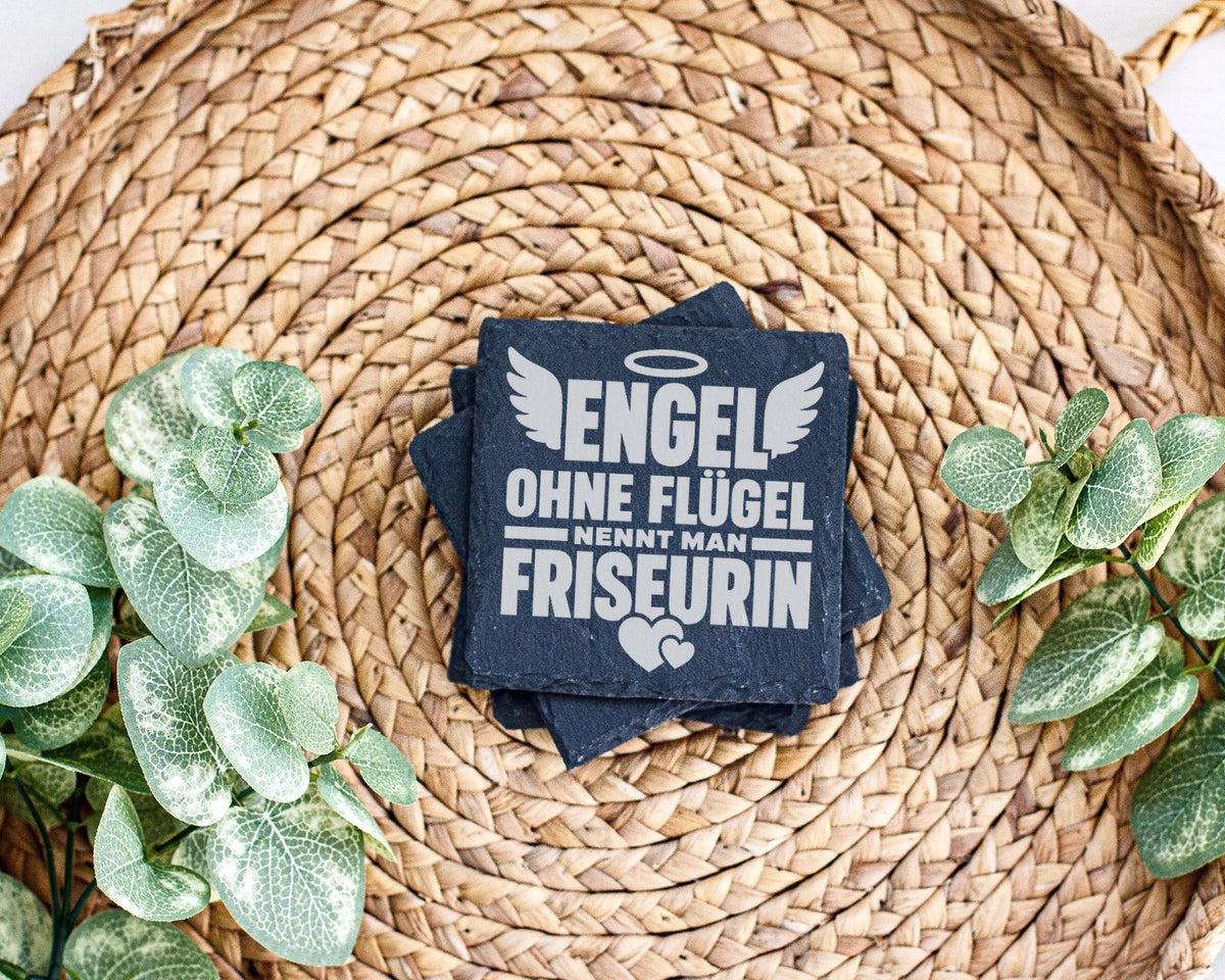 Schiefer Untersetzer Engel Ohne Flügel Nennt Man Friseurin - Geschenk  – Bild 3